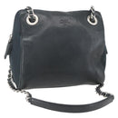 PRADA Chain Shoulder Bag Leather Navy Silver Auth gh1663-1