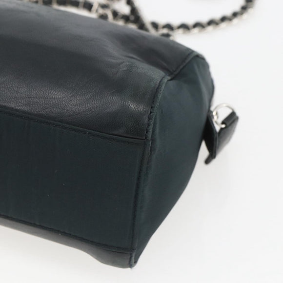 PRADA Chain Shoulder Bag Leather Navy Silver Auth gh1663