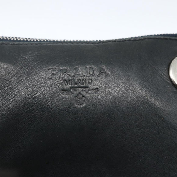 PRADA Chain Shoulder Bag Leather Navy Silver Auth gh1663