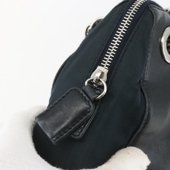 PRADA Chain Shoulder Bag Leather Navy Silver Auth gh1663