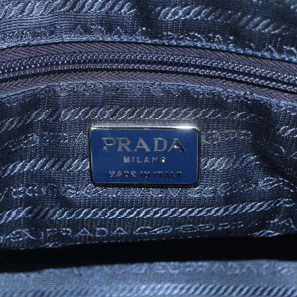 PRADA Chain Shoulder Bag Leather Navy Silver Auth gh1663