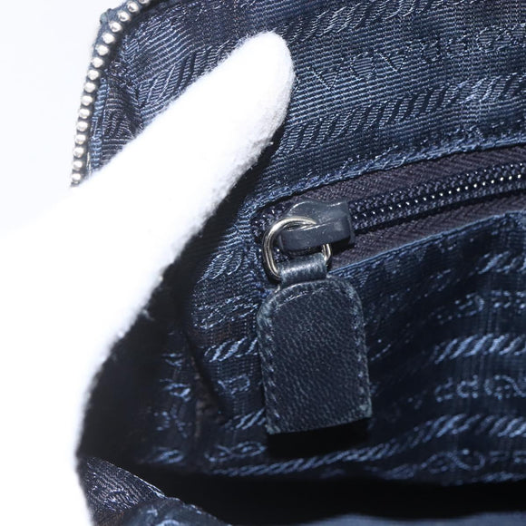 PRADA Chain Shoulder Bag Leather Navy Silver Auth gh1663