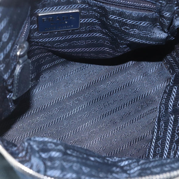 PRADA Chain Shoulder Bag Leather Navy Silver Auth gh1663