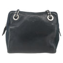 PRADA Chain Shoulder Bag Leather Navy Silver Auth gh1663-13