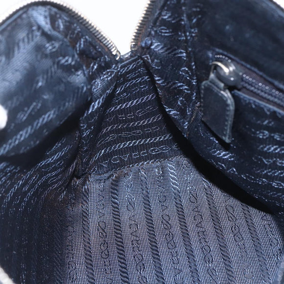 PRADA Chain Shoulder Bag Leather Navy Silver Auth gh1663