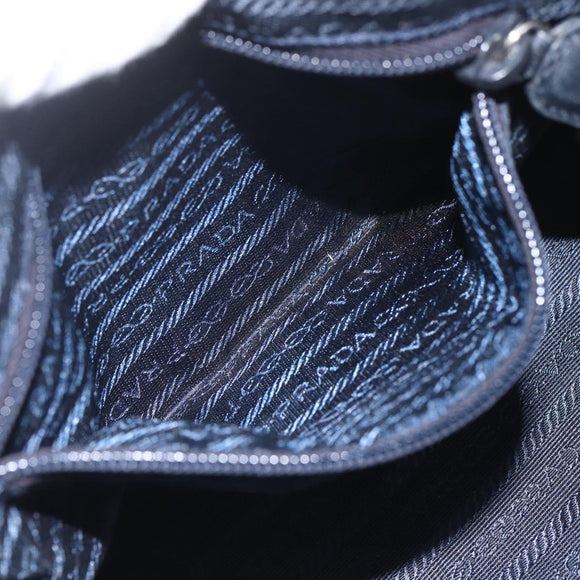 PRADA Chain Shoulder Bag Leather Navy Silver Auth gh1663