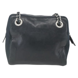 PRADA Chain Shoulder Bag Leather Navy Silver Auth gh1663 - 0