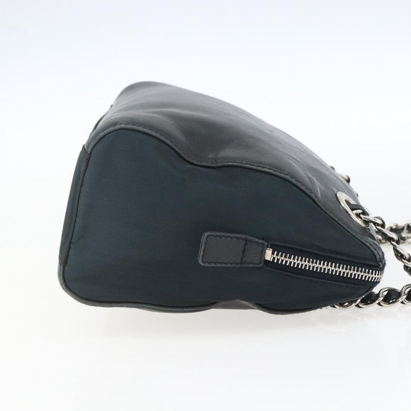 PRADA Chain Shoulder Bag Leather Navy Silver Auth gh1663