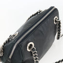 PRADA Chain Shoulder Bag Leather Navy Silver Auth gh1663-6