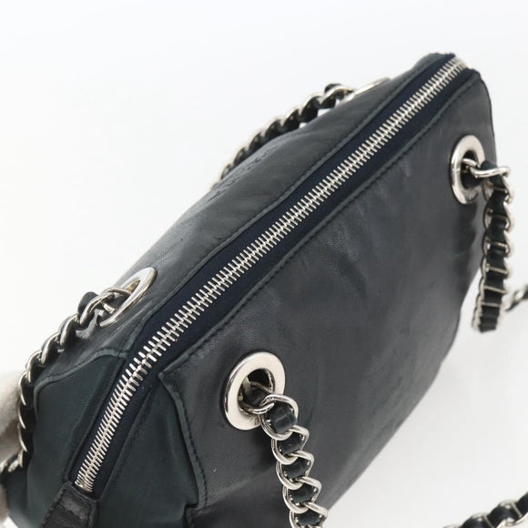 PRADA Chain Shoulder Bag Leather Navy Silver Auth gh1663