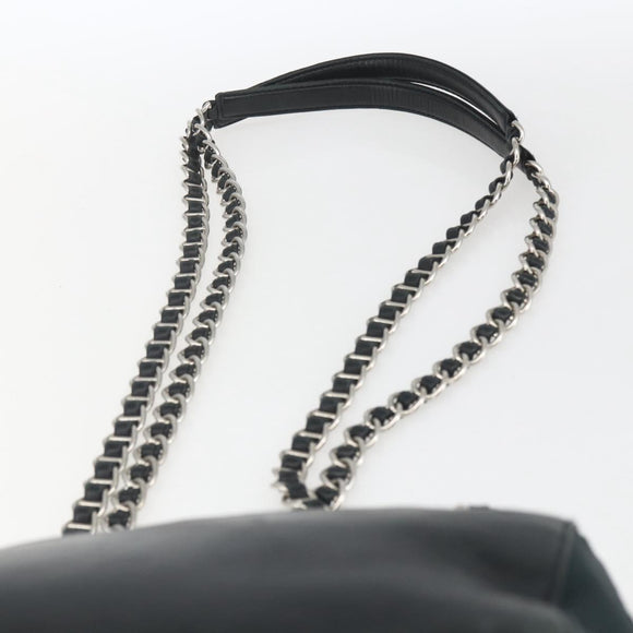 PRADA Chain Shoulder Bag Leather Navy Silver Auth gh1663