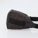 FENDI Zucchino Canvas Shoulder Bag Dark Brown Silver Auth gh1664-3