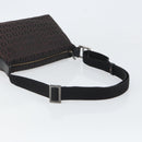 FENDI Zucchino Canvas Shoulder Bag Dark Brown Silver Auth gh1664-7