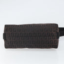 FENDI Zucchino Canvas Shoulder Bag Dark Brown Silver Auth gh1664-5
