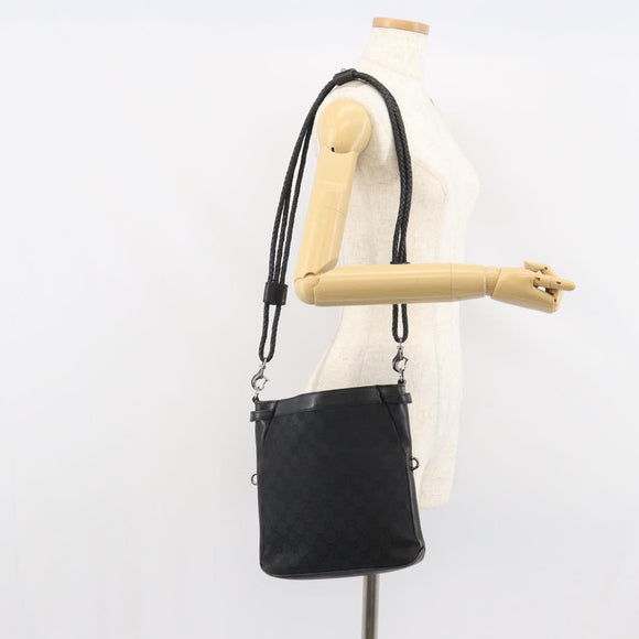 GUCCI GG Canvas Shoulder Bag Black Silver 109106 Auth gh1665