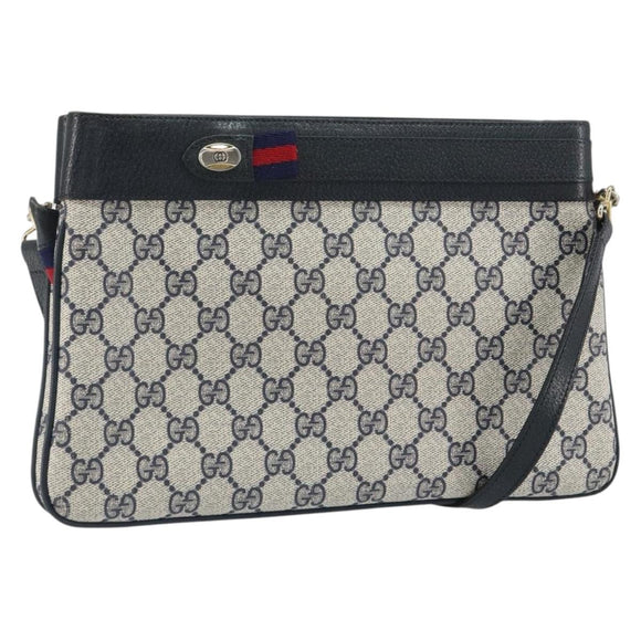 GUCCI GG Supreme Sherry Line Shoulder Bag PVC Navy Gold 904 02 035 Auth gh1666