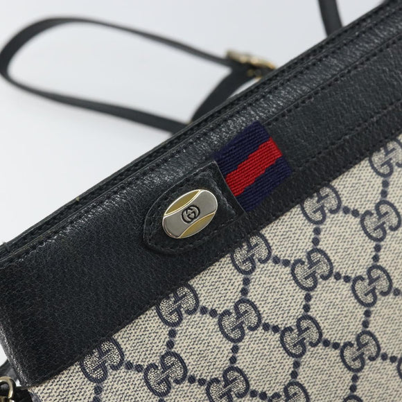 GUCCI GG Supreme Sherry Line Shoulder Bag PVC Navy Gold 904 02 035 Auth gh1666