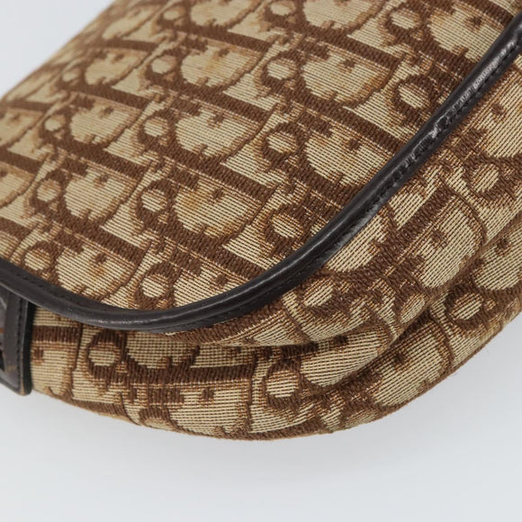 Christian Dior Trotter Canvas Shoulder Bag Brown Gold Auth gh1667