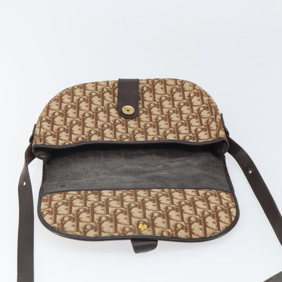 Christian Dior Trotter Canvas Shoulder Bag Brown Gold Auth gh1667