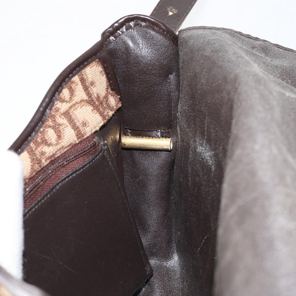 Christian Dior Trotter Canvas Shoulder Bag Brown Gold Auth gh1667