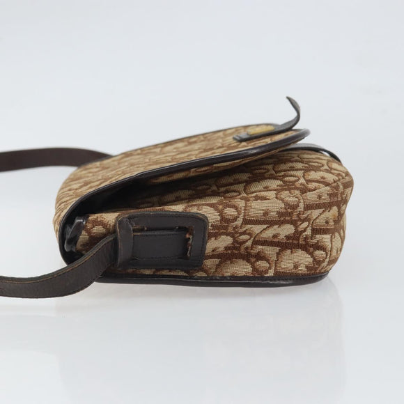 Christian Dior Trotter Canvas Shoulder Bag Brown Gold Auth gh1667