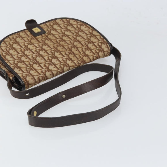 Christian Dior Trotter Canvas Shoulder Bag Brown Gold Auth gh1667