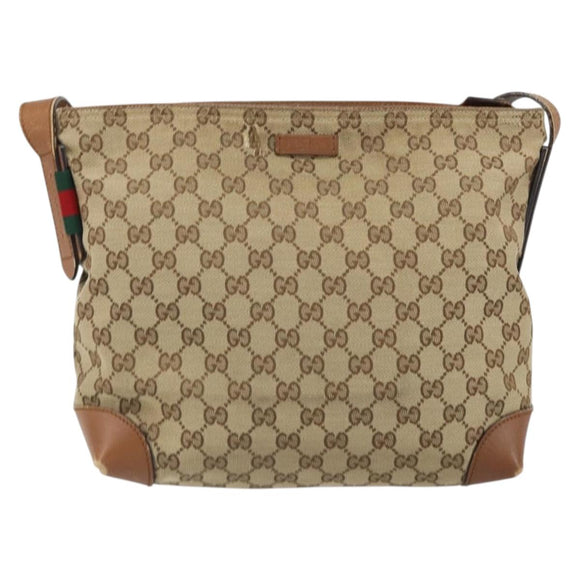 GUCCI GG Canvas Web Sherry Line Shoulder Bag Beige Gold 337598 Auth gh1670
