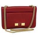 Salvatore Ferragamo Vala Chain Shoulder Bag Leather Red Gold Auth gh168-1