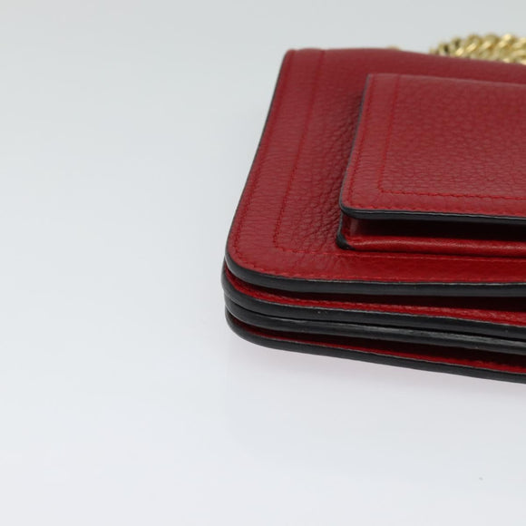 Salvatore Ferragamo Vala Chain Shoulder Bag Leather Red Gold Auth gh168