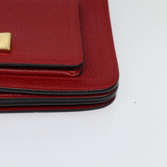 Salvatore Ferragamo Vala Chain Shoulder Bag Leather Red Gold Auth gh168