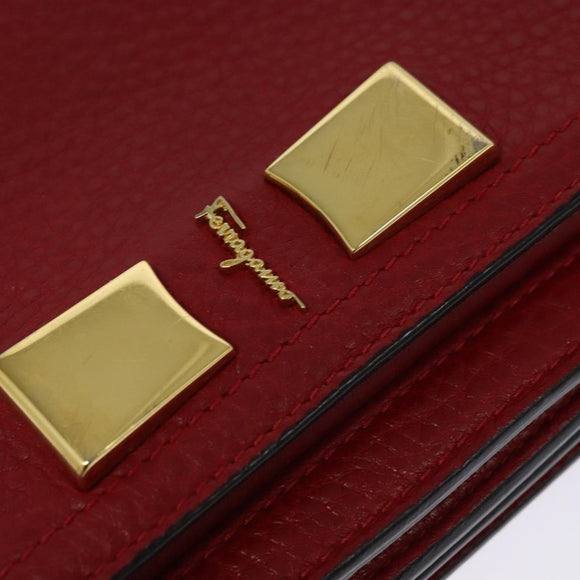 Salvatore Ferragamo Vala Chain Shoulder Bag Leather Red Gold Auth gh168