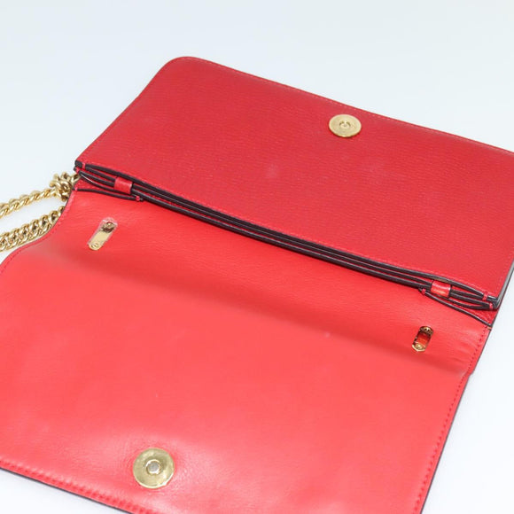 Salvatore Ferragamo Vala Chain Shoulder Bag Leather Red Gold Auth gh168