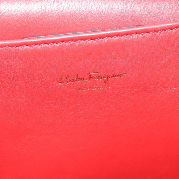 Salvatore Ferragamo Vala Chain Shoulder Bag Leather Red Gold Auth gh168