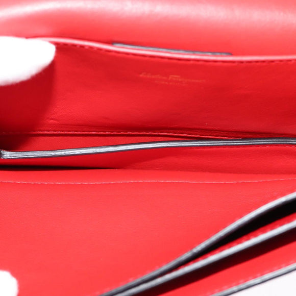 Salvatore Ferragamo Vala Chain Shoulder Bag Leather Red Gold Auth gh168