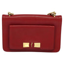 Salvatore Ferragamo Vala Chain Shoulder Bag Leather Red Gold Auth gh168-13