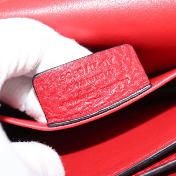 Salvatore Ferragamo Vala Chain Shoulder Bag Leather Red Gold Auth gh168