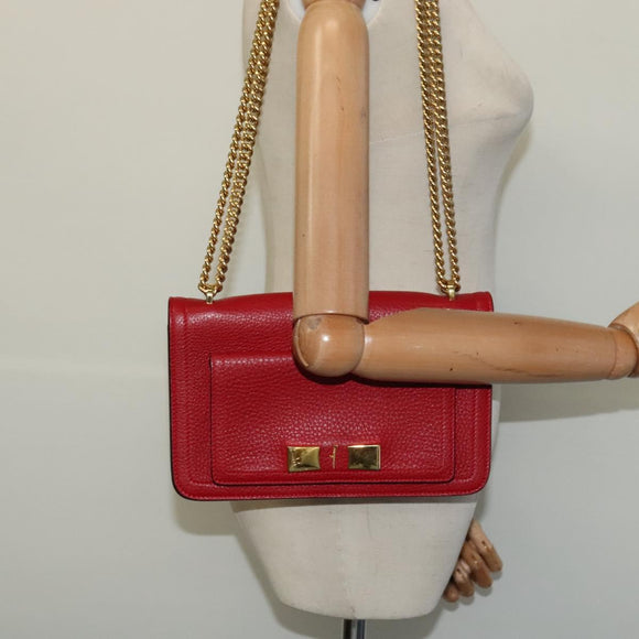 Salvatore Ferragamo Vala Chain Shoulder Bag Leather Red Gold Auth gh168