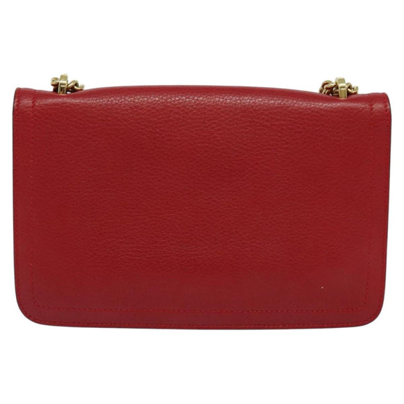 Salvatore Ferragamo Vala Chain Shoulder Bag Leather Red Gold Auth gh168