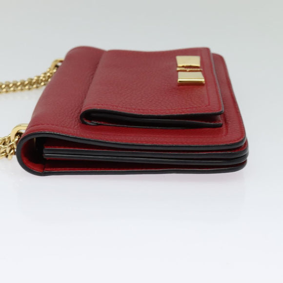 Salvatore Ferragamo Vala Chain Shoulder Bag Leather Red Gold Auth gh168