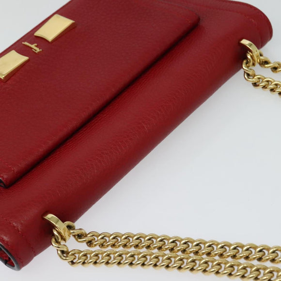 Salvatore Ferragamo Vala Chain Shoulder Bag Leather Red Gold Auth gh168
