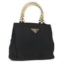 PRADA Chain Hand Bag Nylon Black Gold Auth gh1687-1