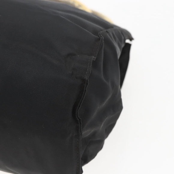 PRADA Chain Hand Bag Nylon Black Gold Auth gh1687