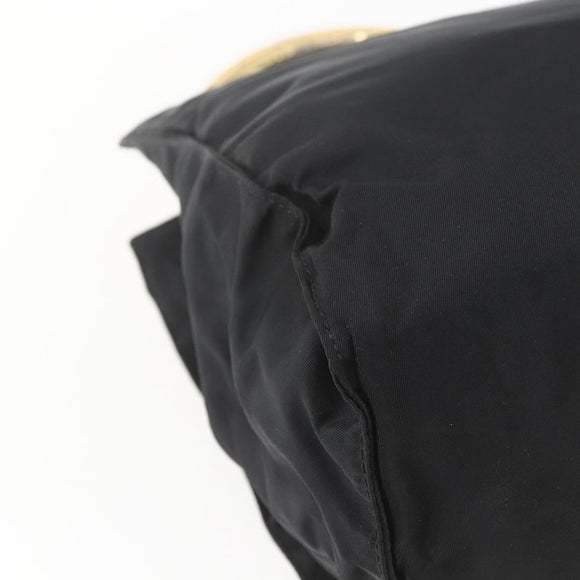 PRADA Chain Hand Bag Nylon Black Gold Auth gh1687
