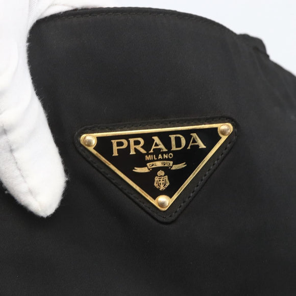 PRADA Chain Hand Bag Nylon Black Gold Auth gh1687
