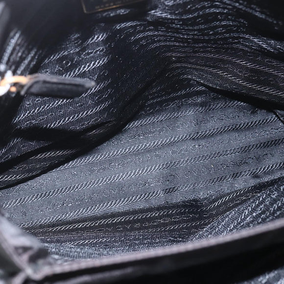 PRADA Chain Hand Bag Nylon Black Gold Auth gh1687