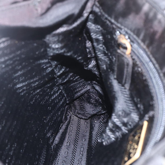 PRADA Chain Hand Bag Nylon Black Gold Auth gh1687