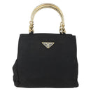 PRADA Chain Hand Bag Nylon Black Gold Auth gh1687-13