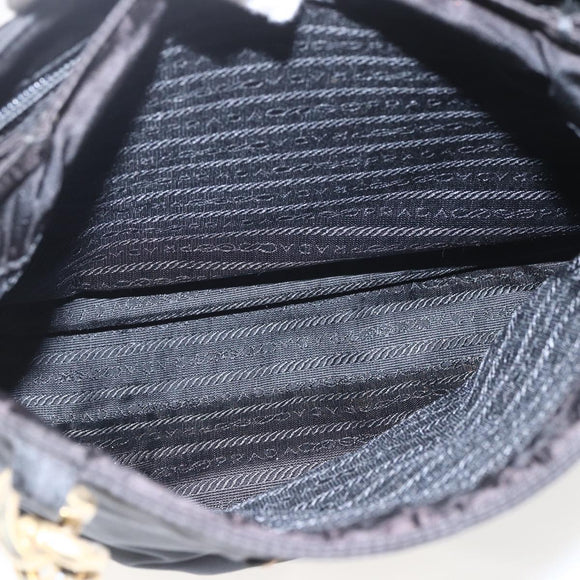 PRADA Chain Hand Bag Nylon Black Gold Auth gh1687