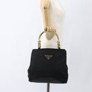 PRADA Chain Hand Bag Nylon Black Gold Auth gh1687-23