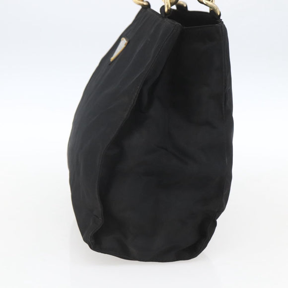 PRADA Chain Hand Bag Nylon Black Gold Auth gh1687